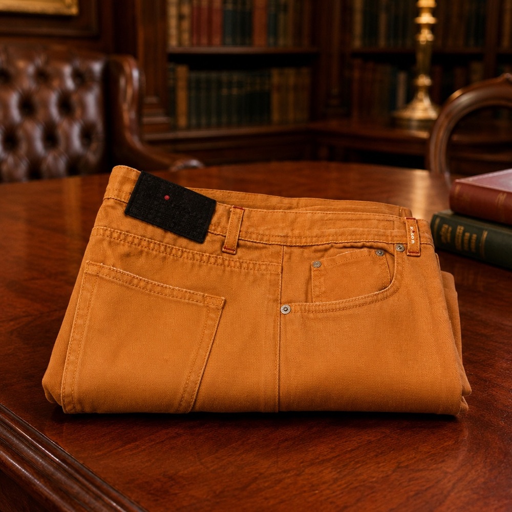 Kiton Linen/Cotton Stretch 5-Pocket Casual Summer Trousers in Tangerine